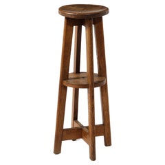 Used Tall Rustic Farm Stool or Pedestal in Solid Oak, France 1950's