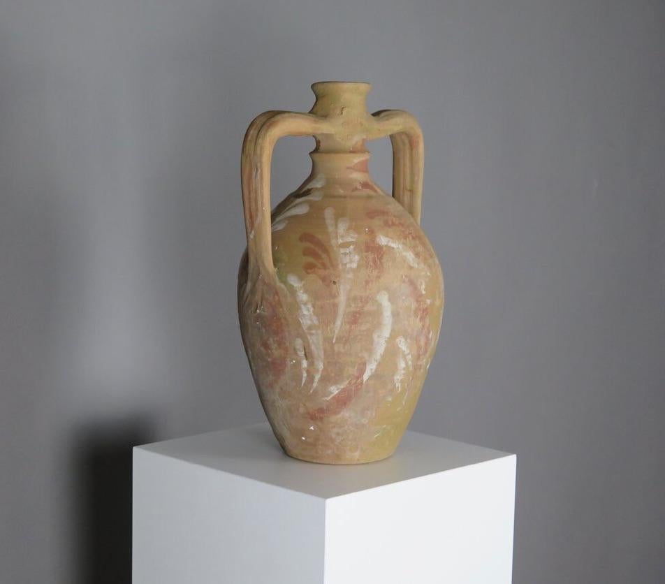 Early 20th Century Tall Rustic Mediterranean Clay Vessel For Sale