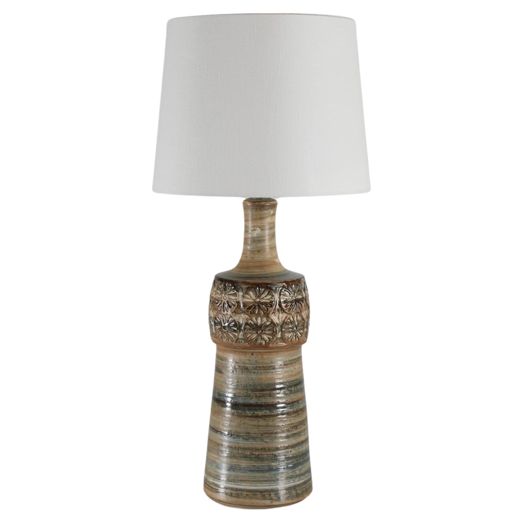 Tall Rustic Søholm Stoneware Table Lamp with Floral Motif 1960s Denmark For Sale