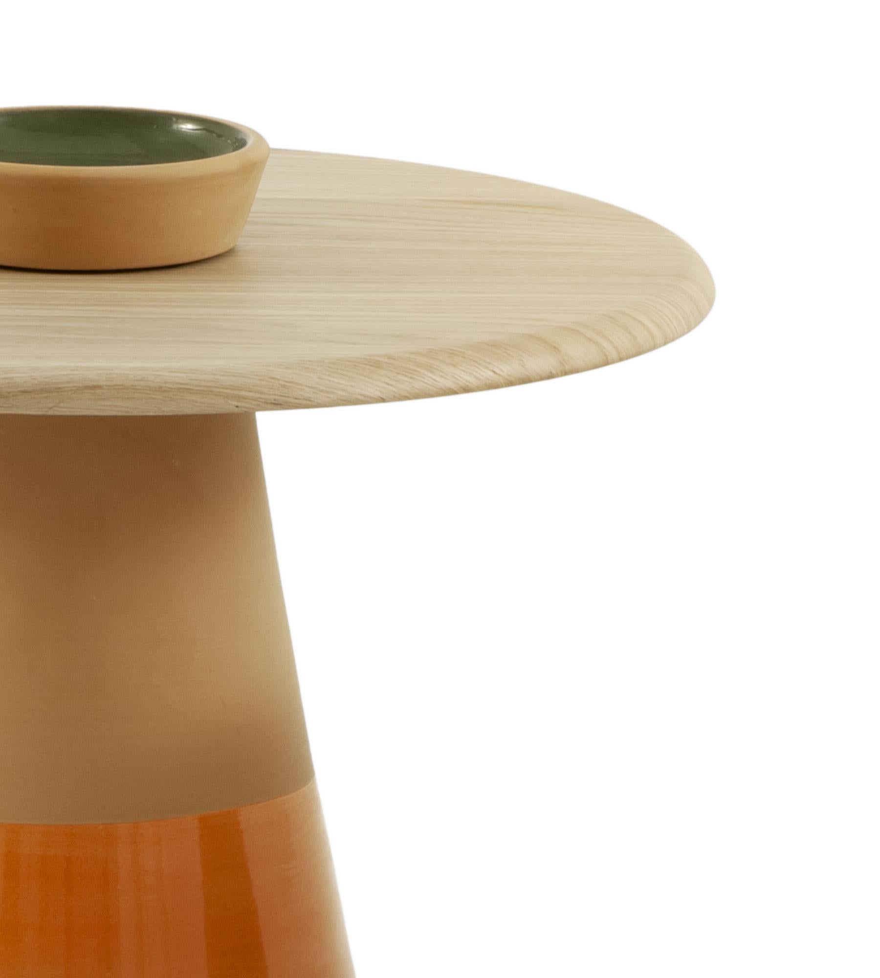 Post-Modern Tall Sablier Oak and Clay Coffee Table by Morica Design For Sale