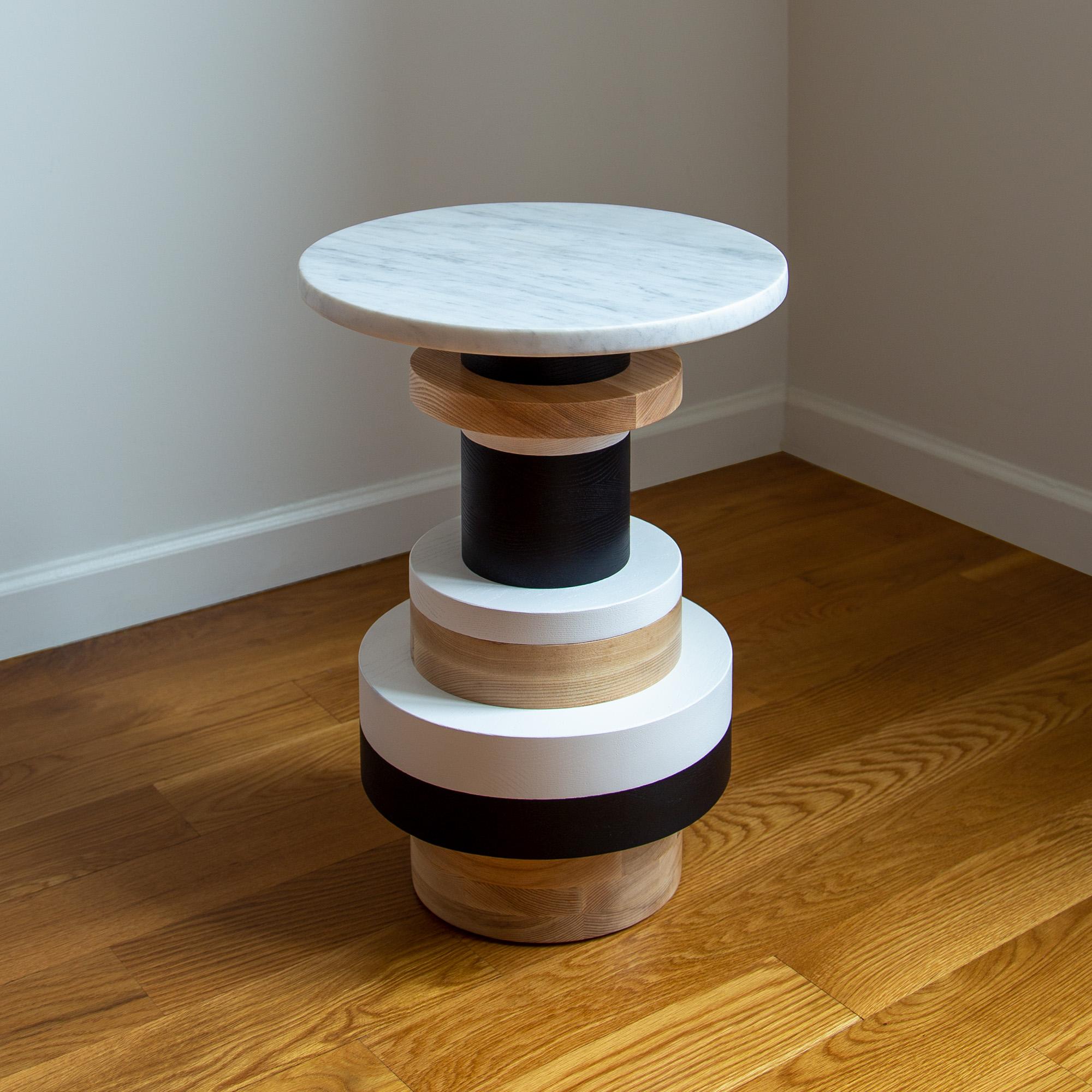 Modern Tall Sass Side Table from Souda, Small Marble Top, Made to Order For Sale