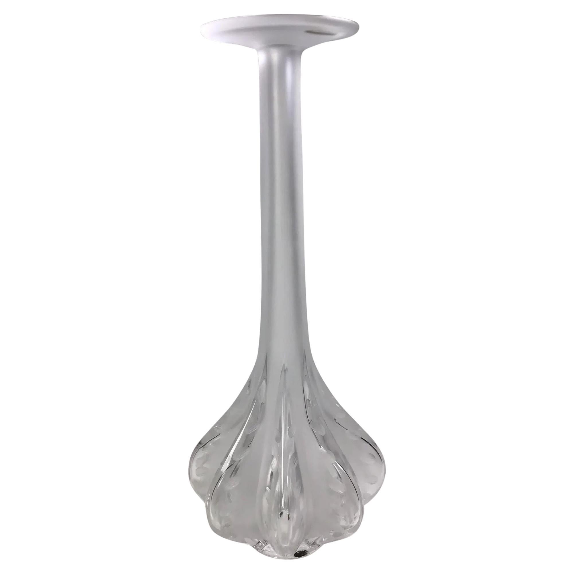 Tall Satin Crystal Stick Neck Vase by Marie-Claude Lalique for Lalique of France For Sale 7