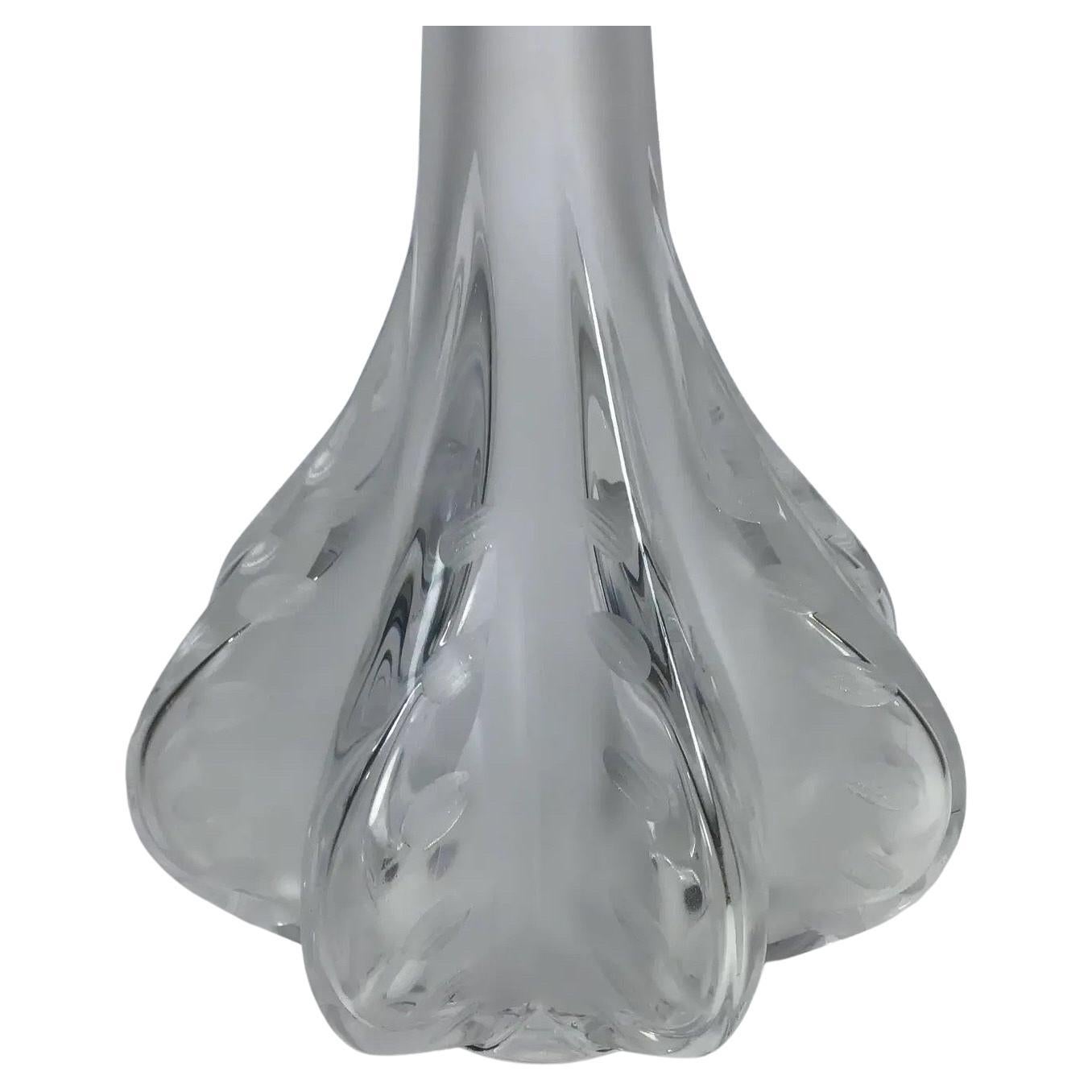 Art Deco Tall Satin Crystal Stick Neck Vase by Marie-Claude Lalique for Lalique of France For Sale