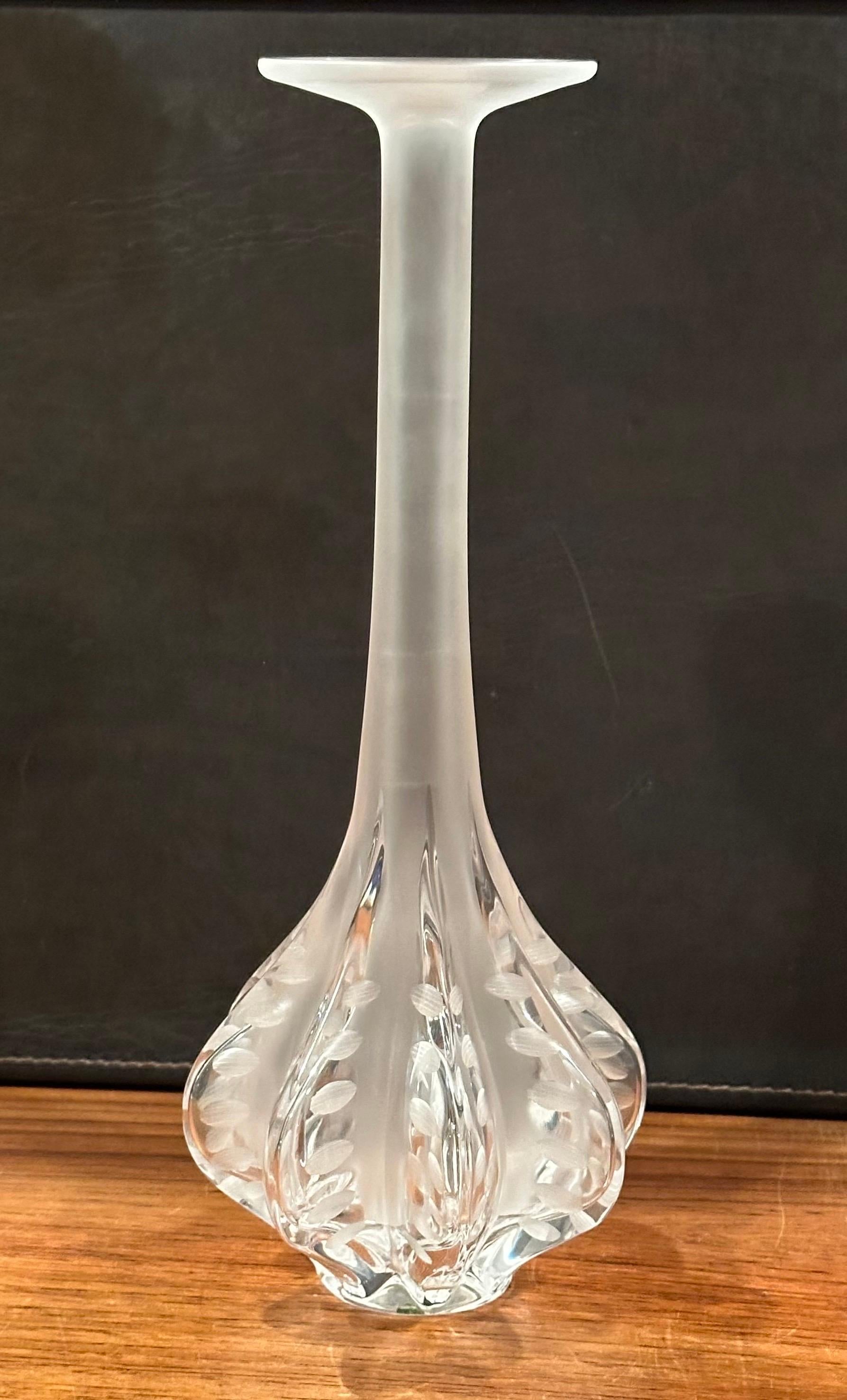 French Tall Satin Crystal Stick Neck Vase by Marie-Claude Lalique for Lalique of France For Sale