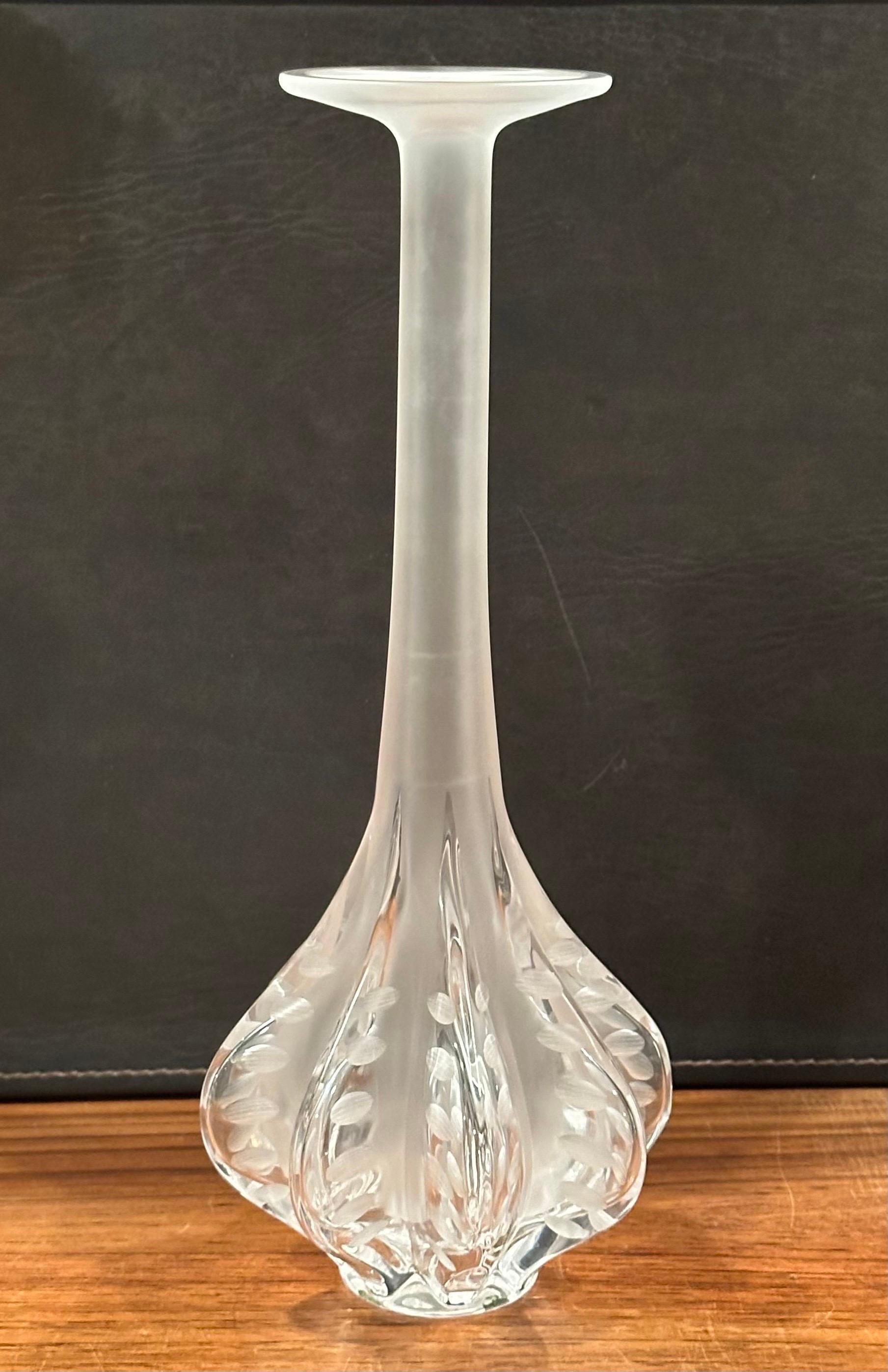 Tall Satin Crystal Stick Neck Vase by Marie-Claude Lalique for Lalique of France For Sale 1