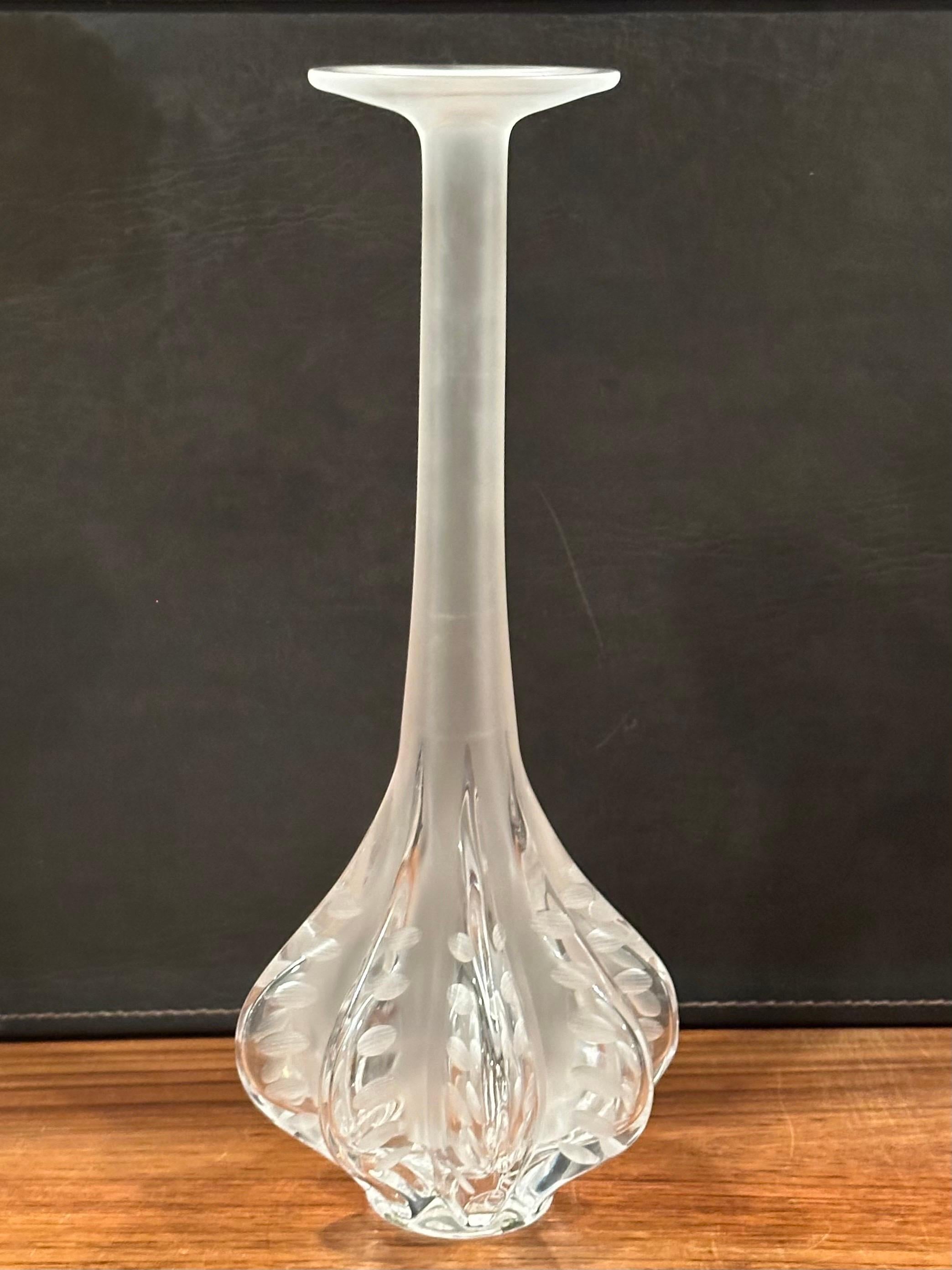 Tall Satin Crystal Stick Neck Vase by Marie-Claude Lalique for Lalique of France For Sale 2