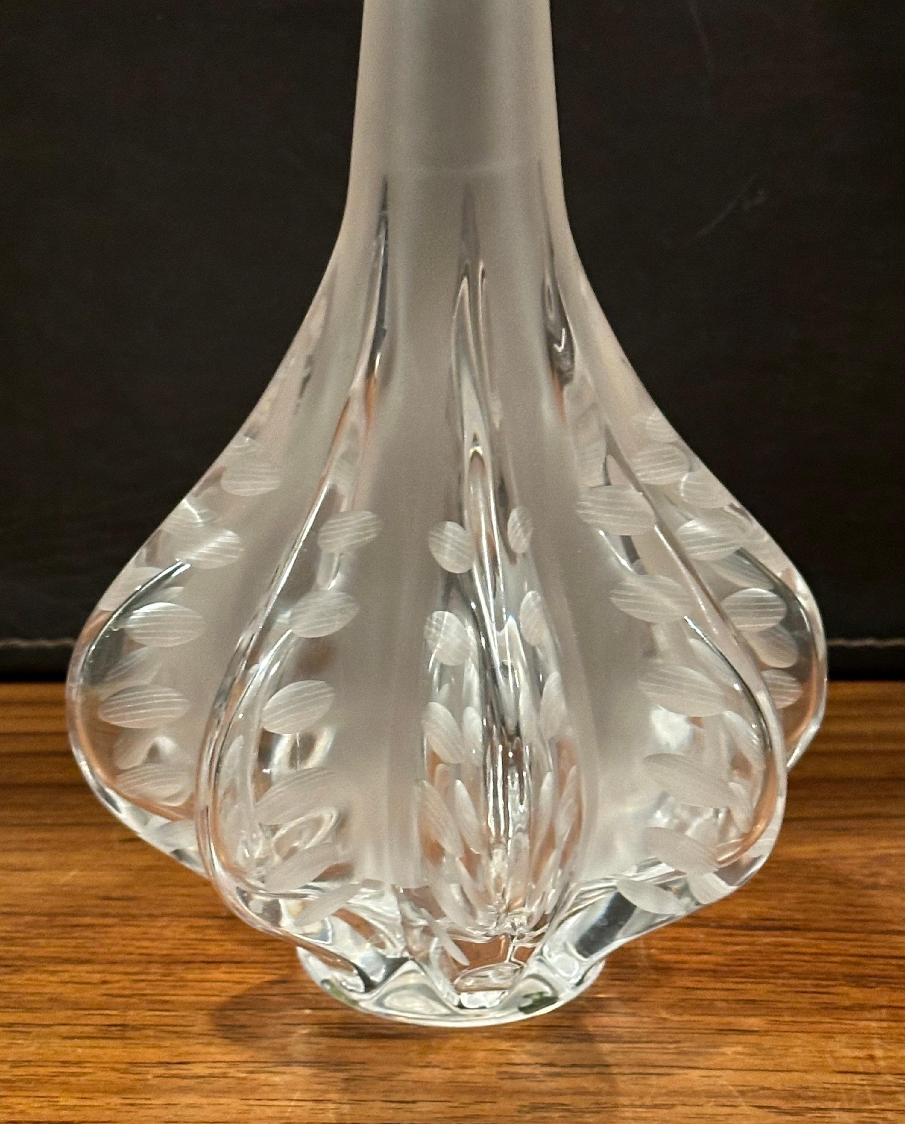 Tall Satin Crystal Stick Neck Vase by Marie-Claude Lalique for Lalique of France For Sale 3