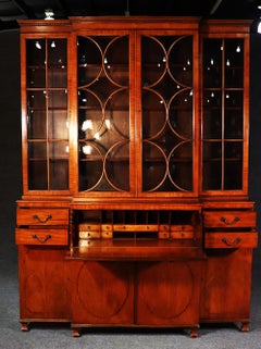 Satinwood English Regency Style Baker Breakfront Bookcase with Desk
