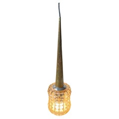 Retro Tall Scandinavian Hanging Light in Grenade Glass & Brass, 1960s