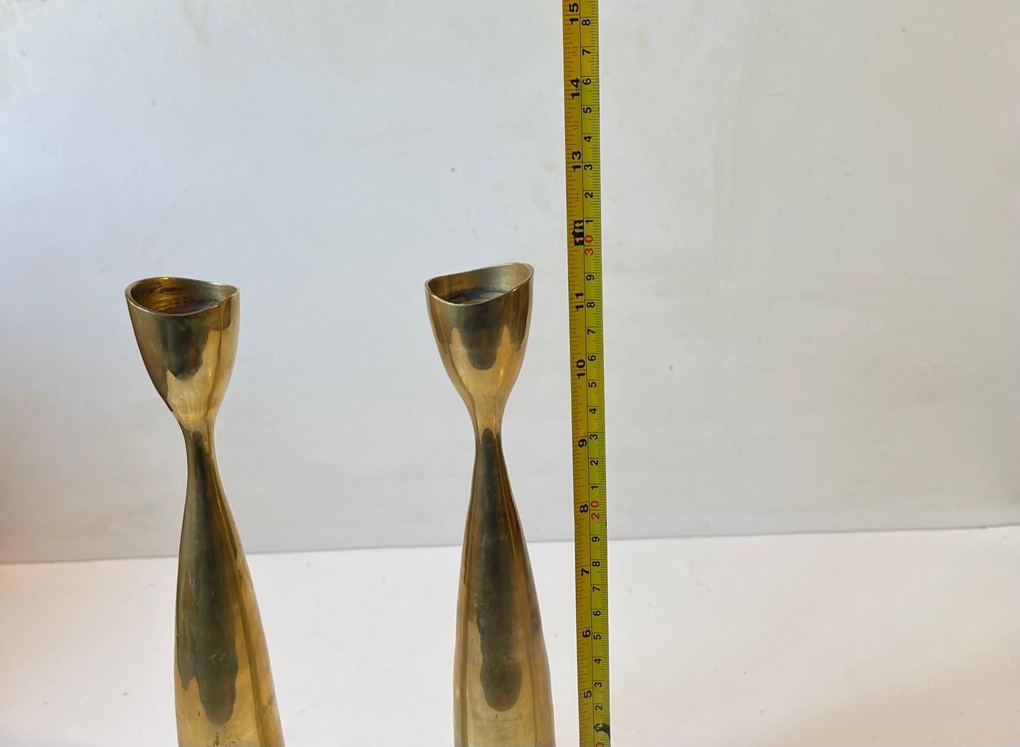 Tall Scandinavian Modern Tulip Candlesticks in Brass For Sale 2