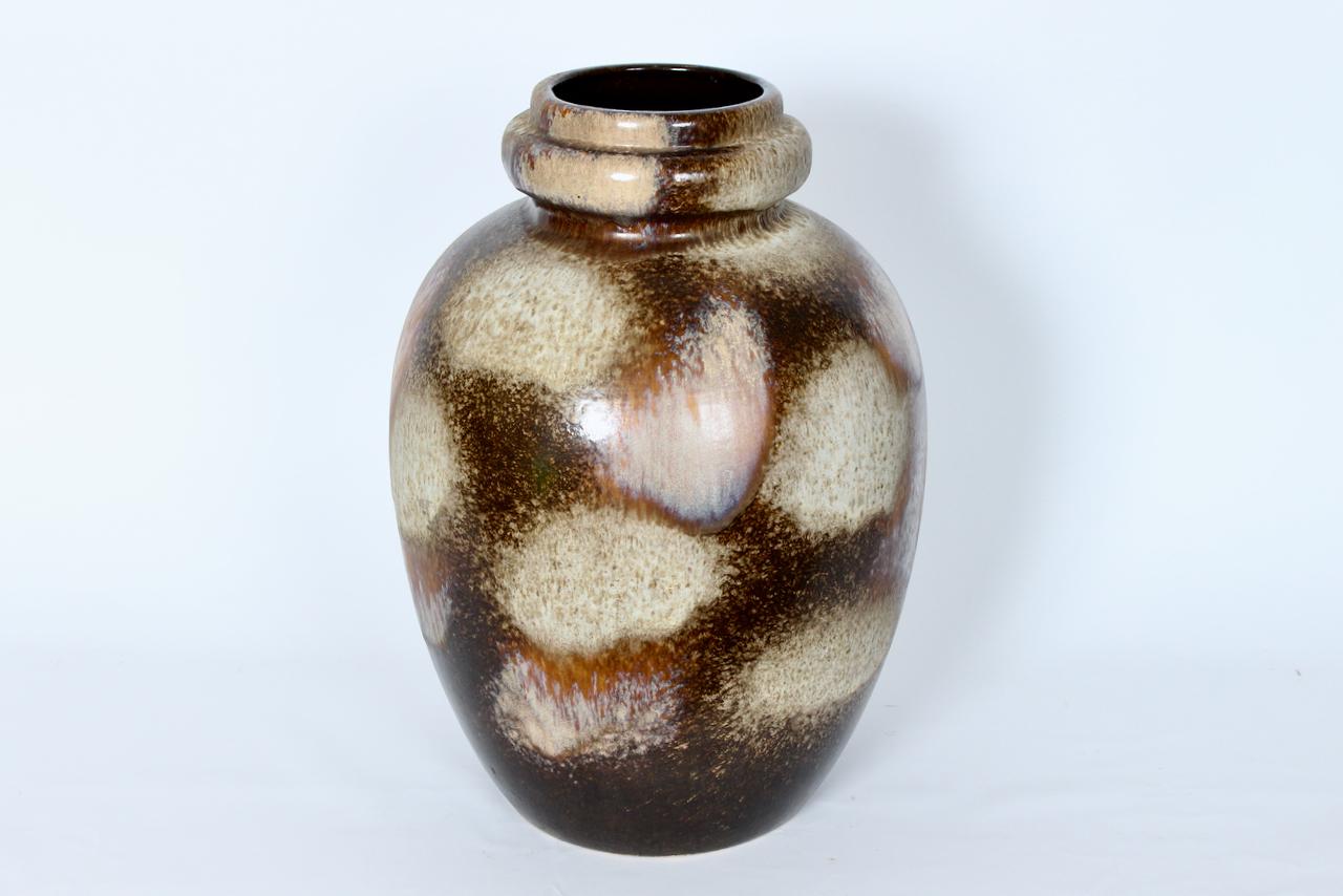 Mid-Century Modern Tall Scheurich Keramik Cream & Cocoa Fat Lava Vase, 1970's For Sale