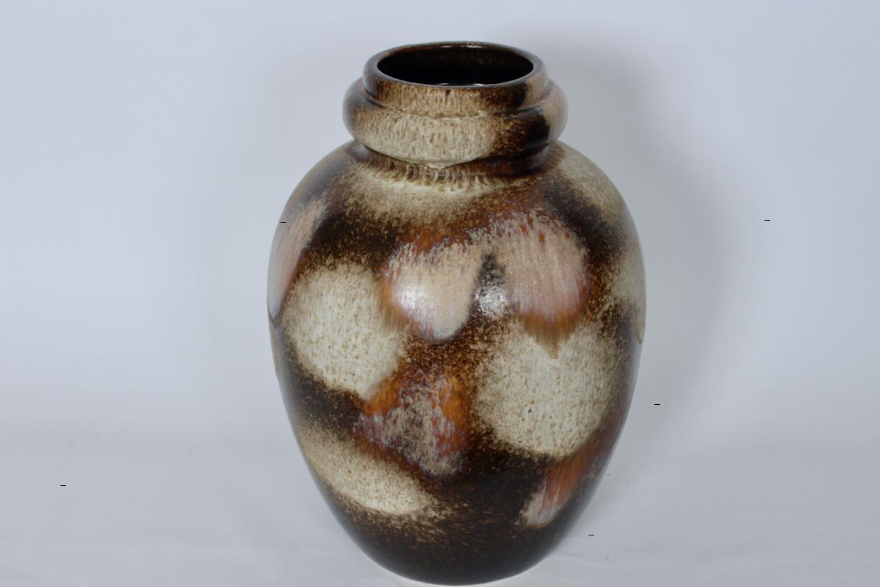 Tall Scheurich Keramik Cream & Cocoa Fat Lava Vase, 1970's In Good Condition For Sale In Bainbridge, NY