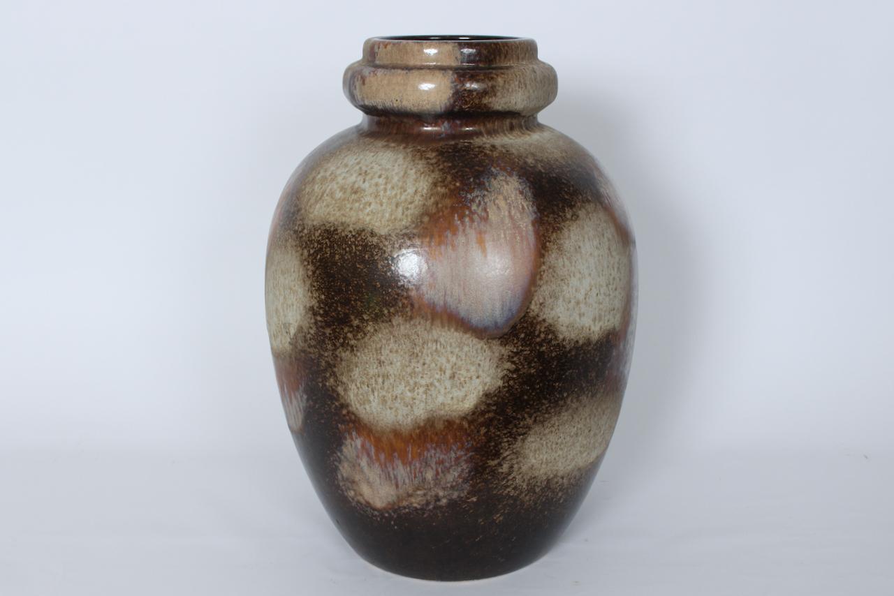 Late 20th Century Tall Scheurich Keramik Cream & Cocoa Fat Lava Vase, 1970's For Sale