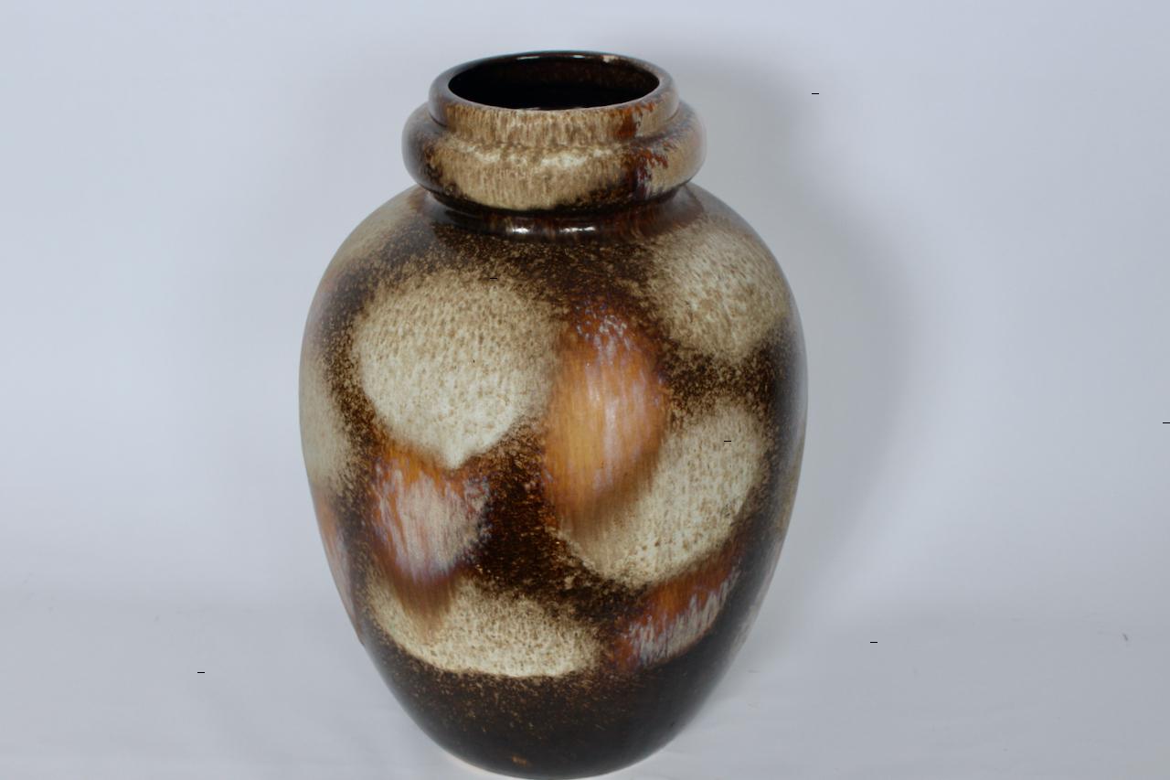 Ceramic Tall Scheurich Keramik Cream & Cocoa Fat Lava Vase, 1970's For Sale