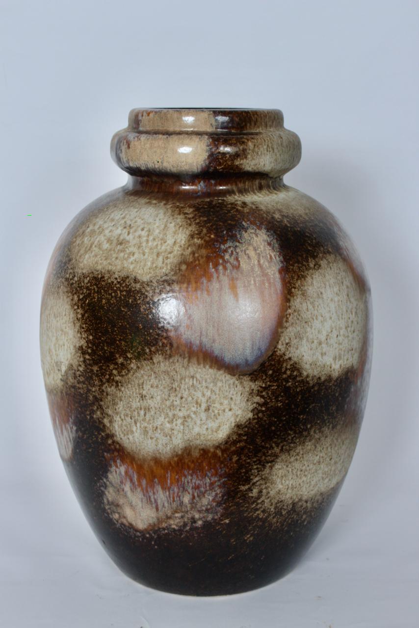 Tall Scheurich Keramik Cream & Cocoa Fat Lava Vase, 1970's For Sale 2