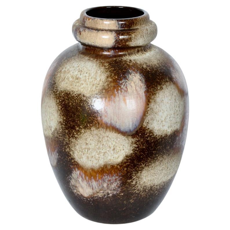 Tall Scheurich Keramik Cream & Cocoa Fat Lava Vase, 1970's For Sale