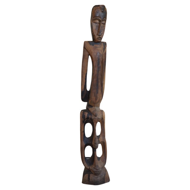 Tall Sculptural African Wooden Sculpture, by Thomas Airen, Early 20th