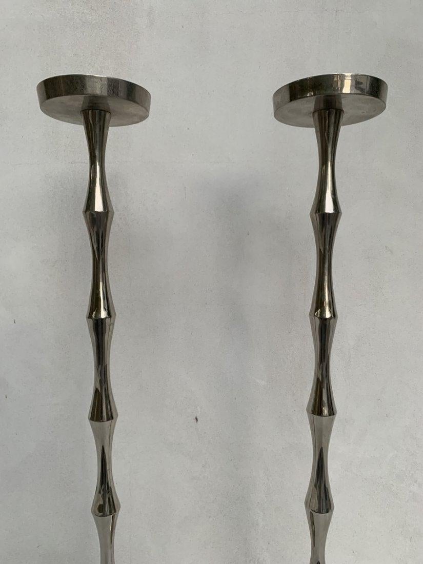 North American Tall and Sculptural Candleholders in Stanless Steel For Sale