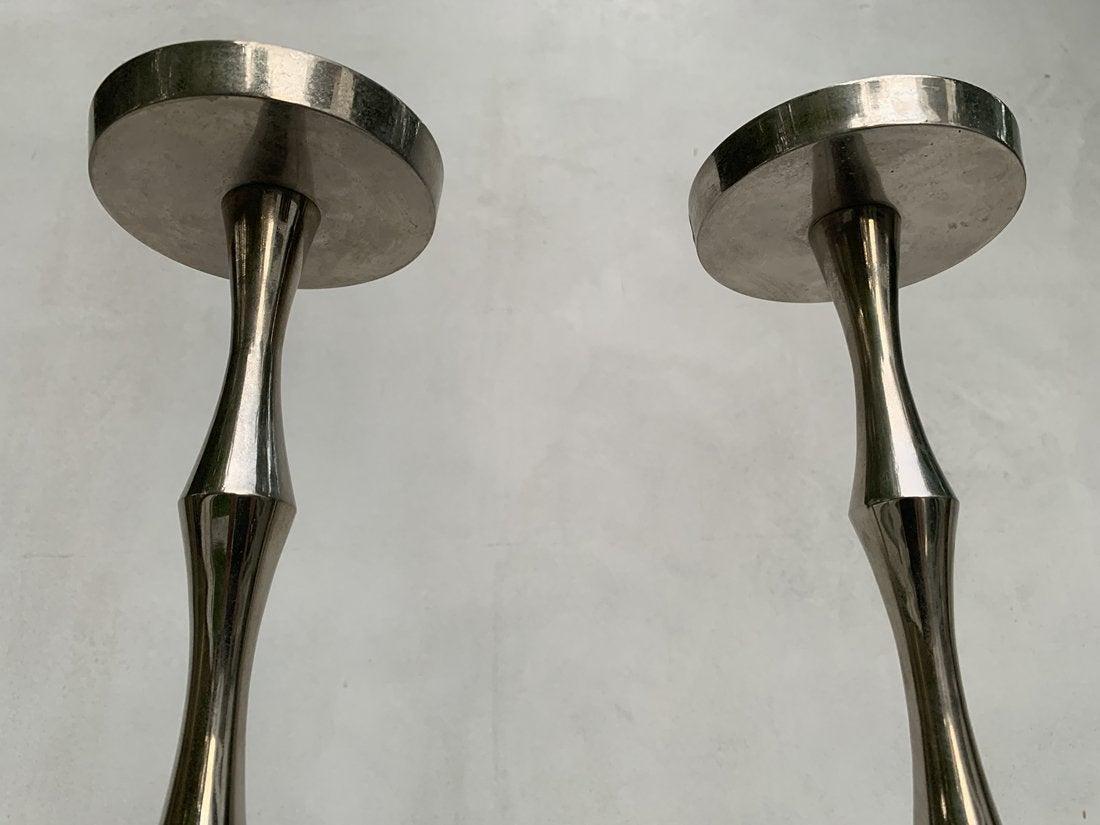 Late 20th Century Tall and Sculptural Candleholders in Stanless Steel For Sale
