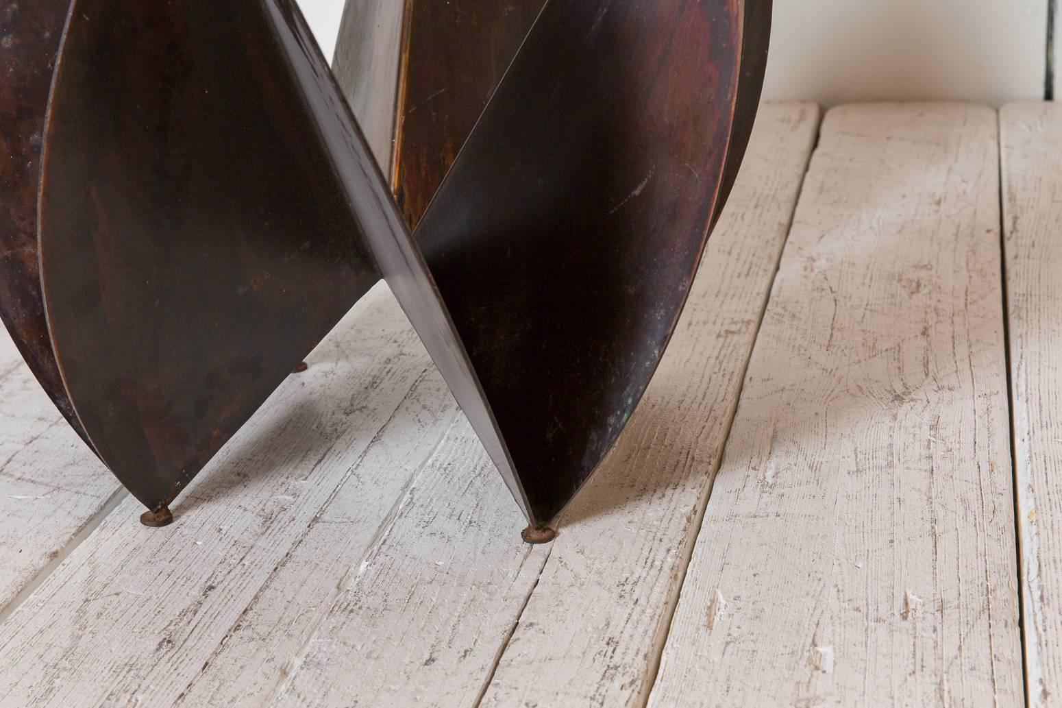 Tall Sculptural Copper Side Table with Round Glass Top 1