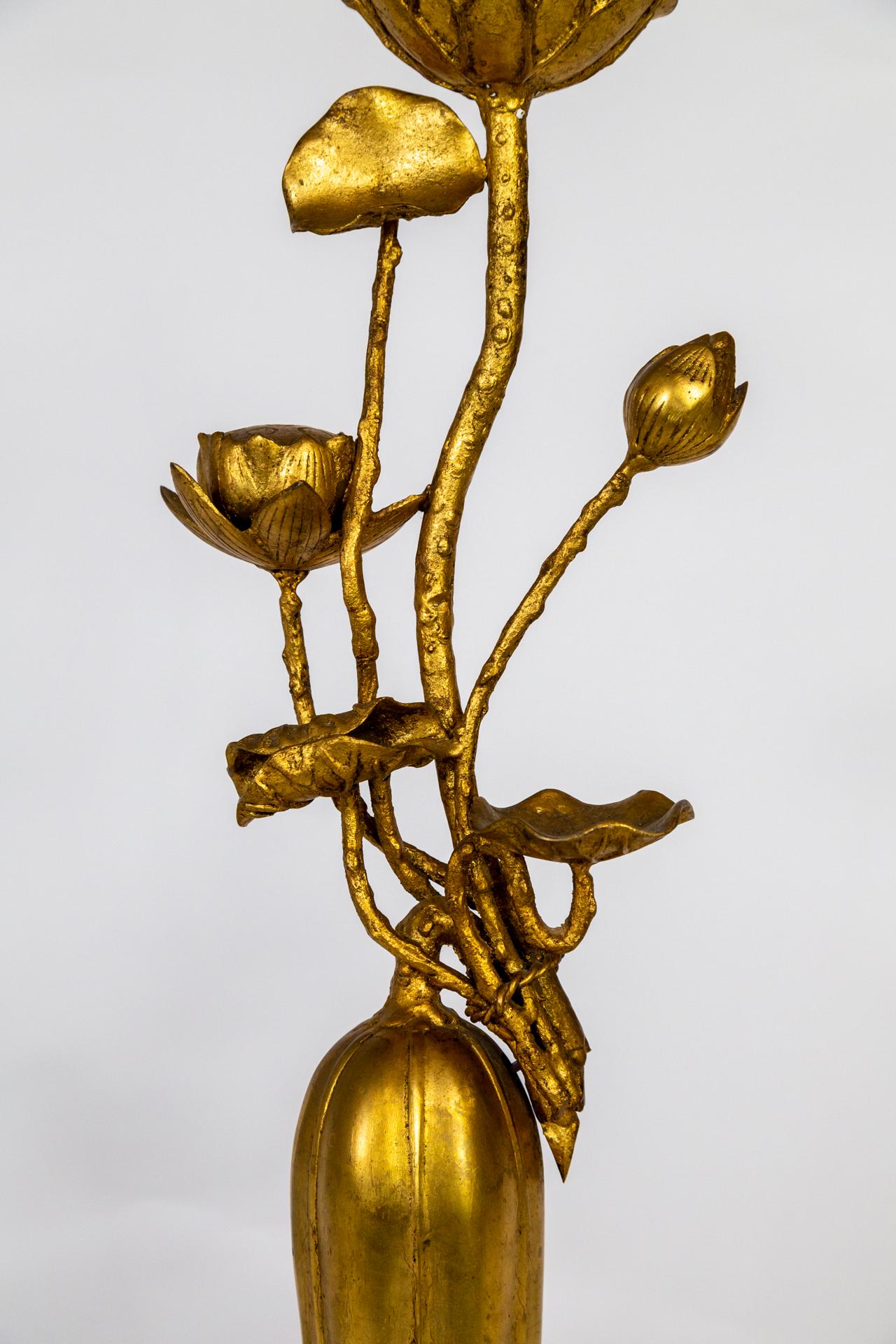 20th Century Tall Sculptural Gilt Bronze Lily Lamp