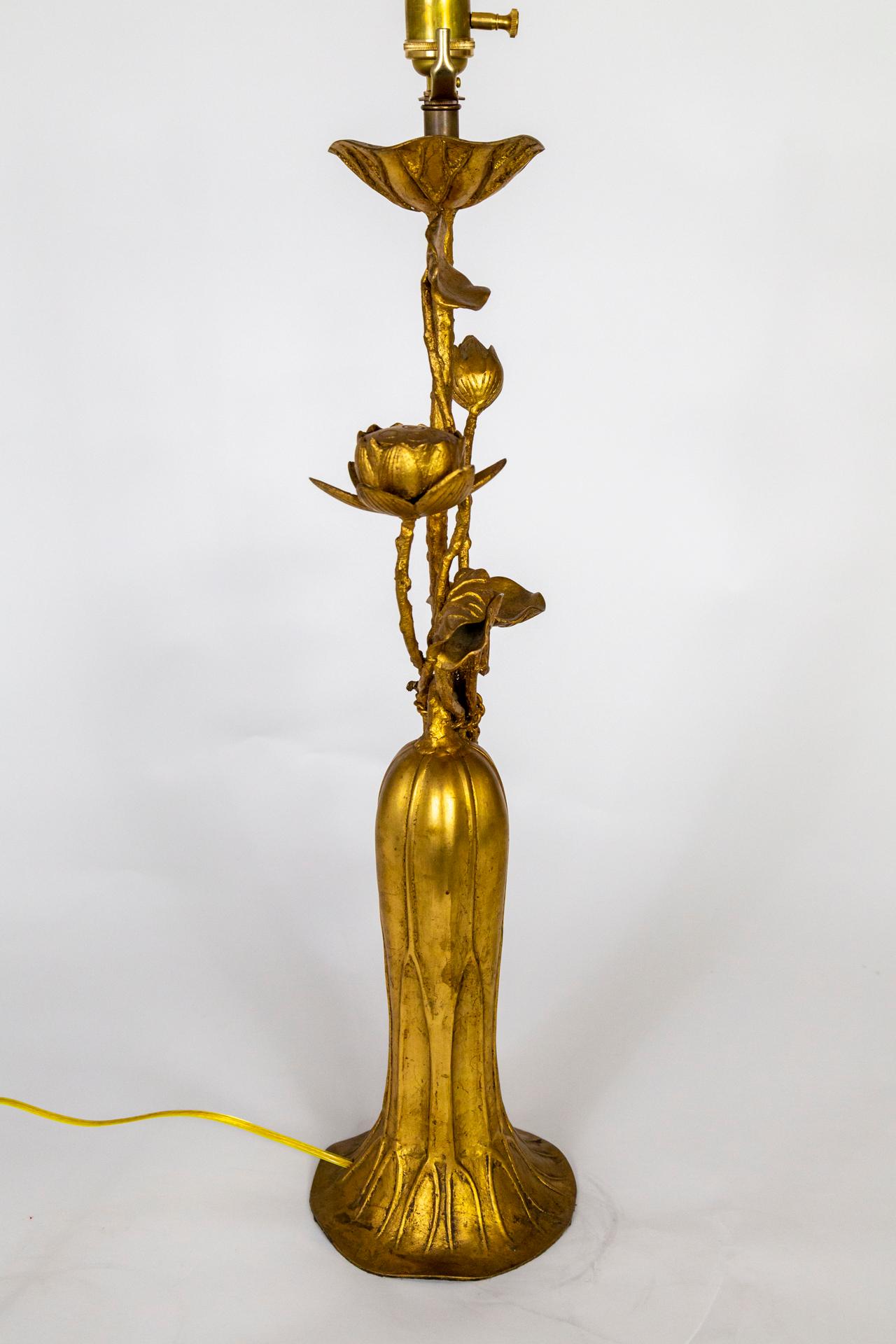 Tall Sculptural Gilt Bronze Lily Lamp 1