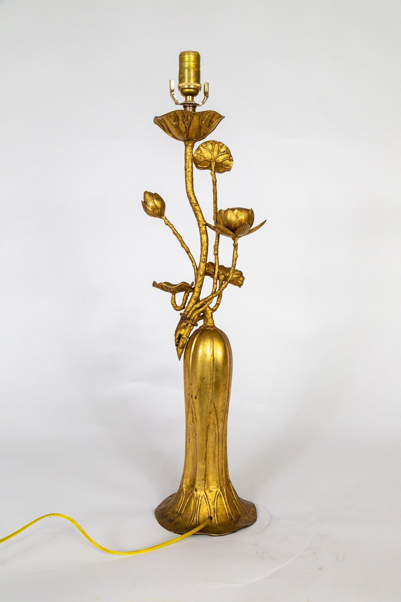 Tall Sculptural Gilt Bronze Lily Lamp 2