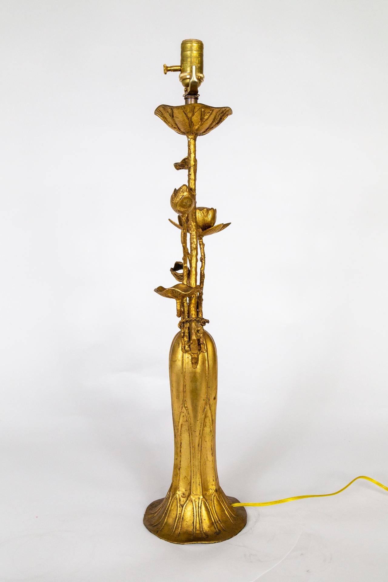 Tall Sculptural Gilt Bronze Lily Lamp 3