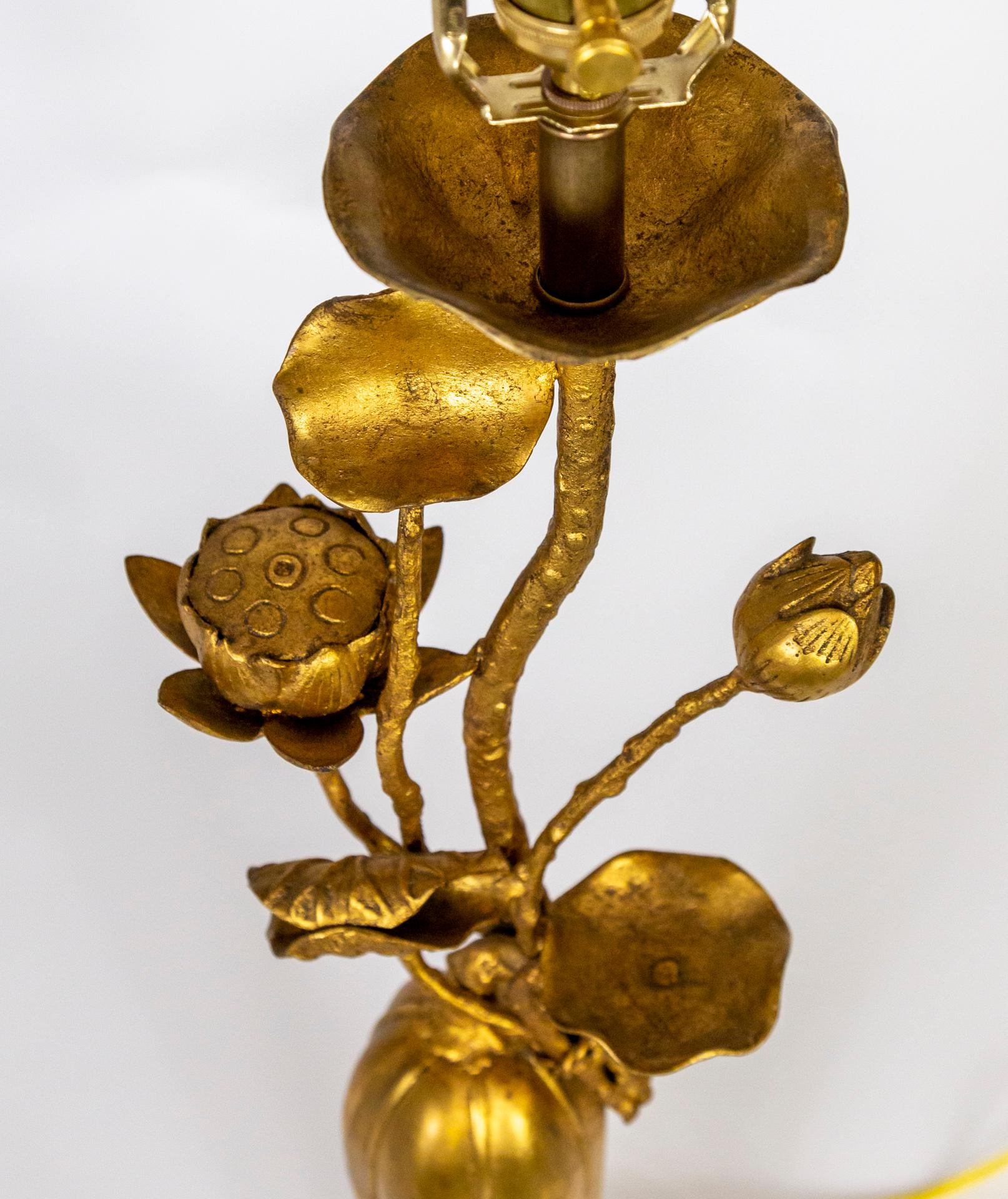 Tall Sculptural Gilt Bronze Lily Lamp 4