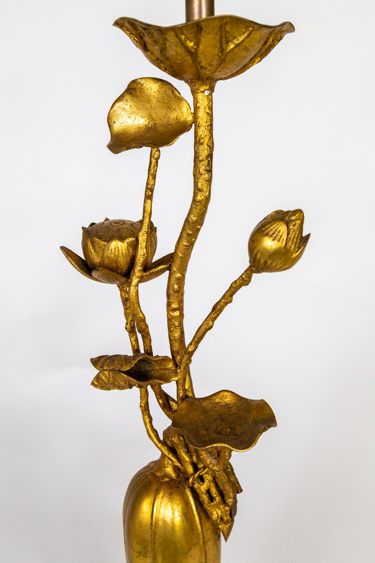 Tall Sculptural Gilt Bronze Lily Lamp 5