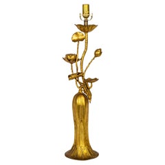 Tall Sculptural Gilt Bronze Lily Lamp