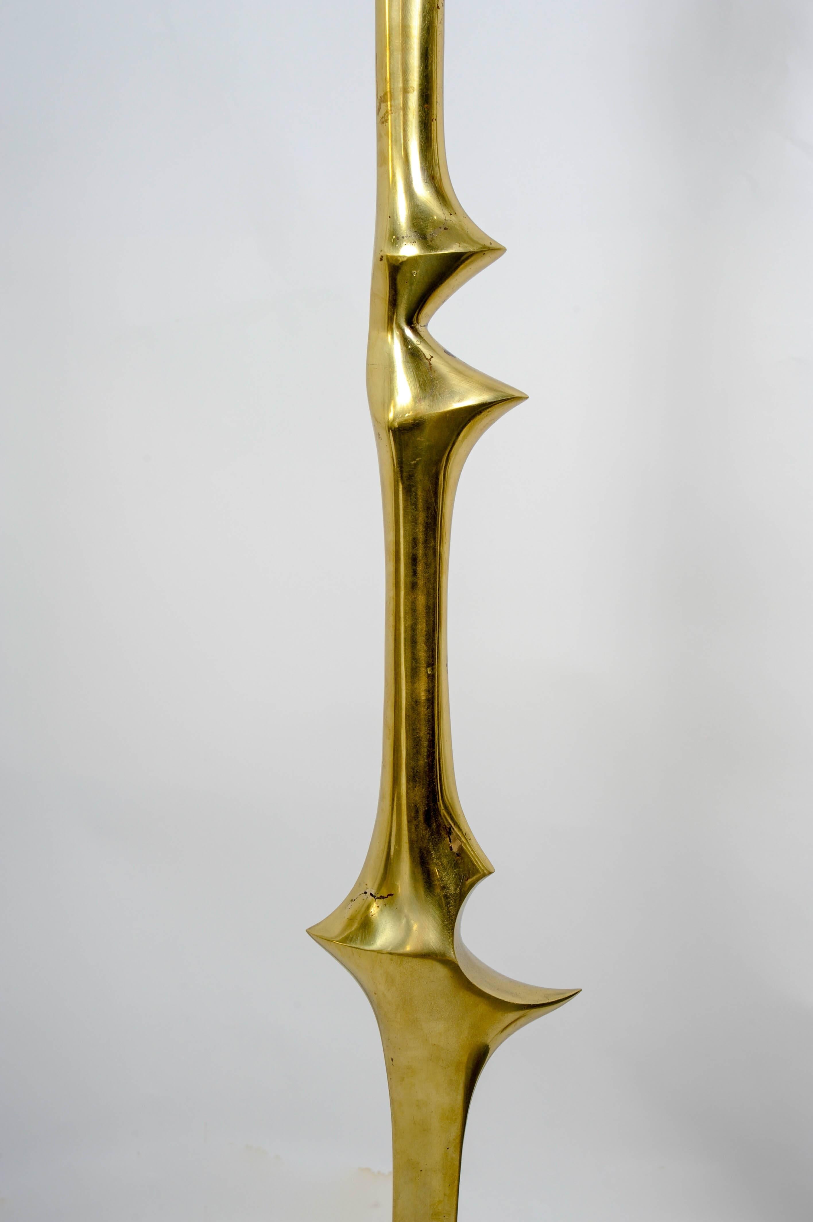 Belgian Tall Sculptural Polished Bronze Floor Lamp by Willy Daro