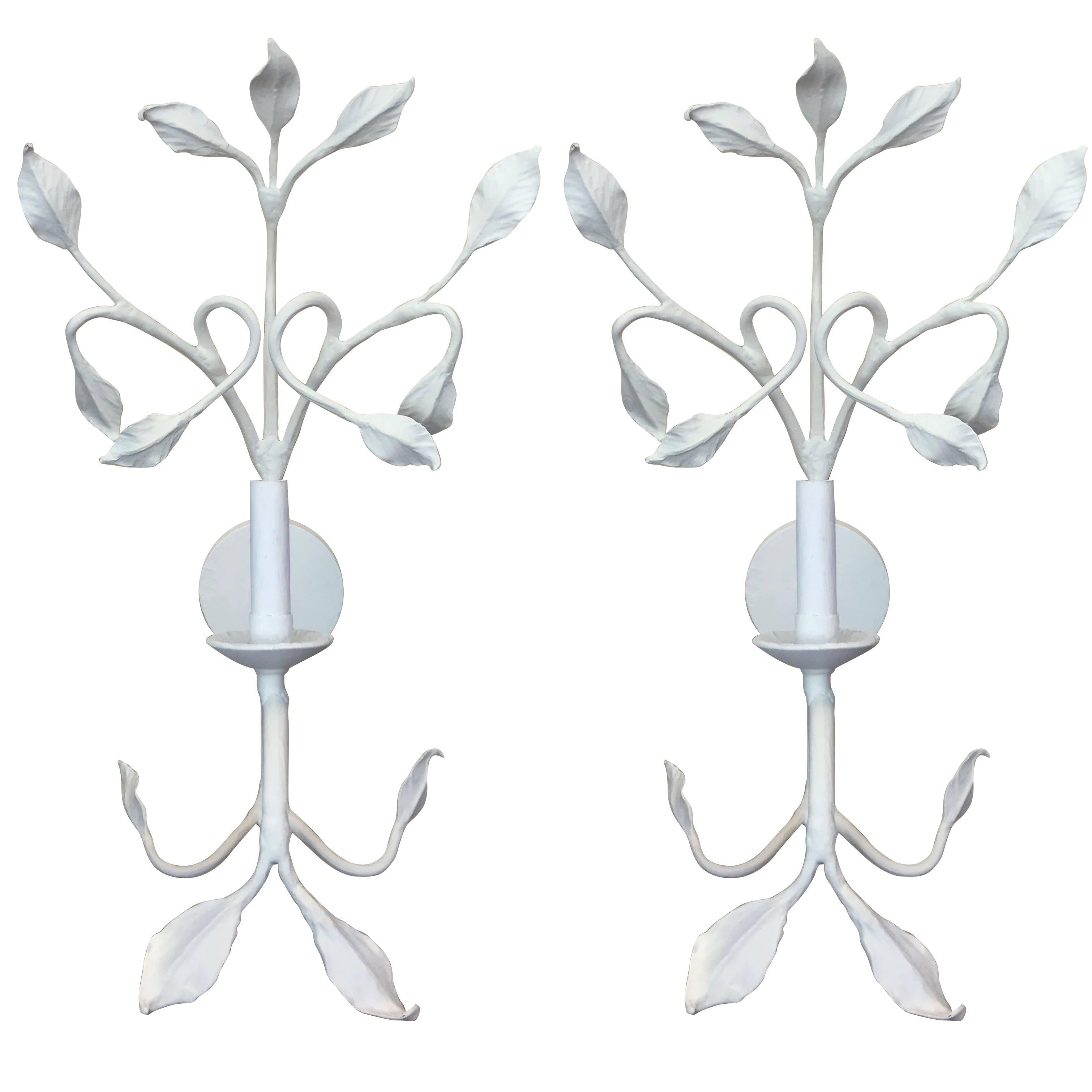 Tall Sculptural Set of Four 1970s Plaster and Iron Sconces after Giacometti For Sale