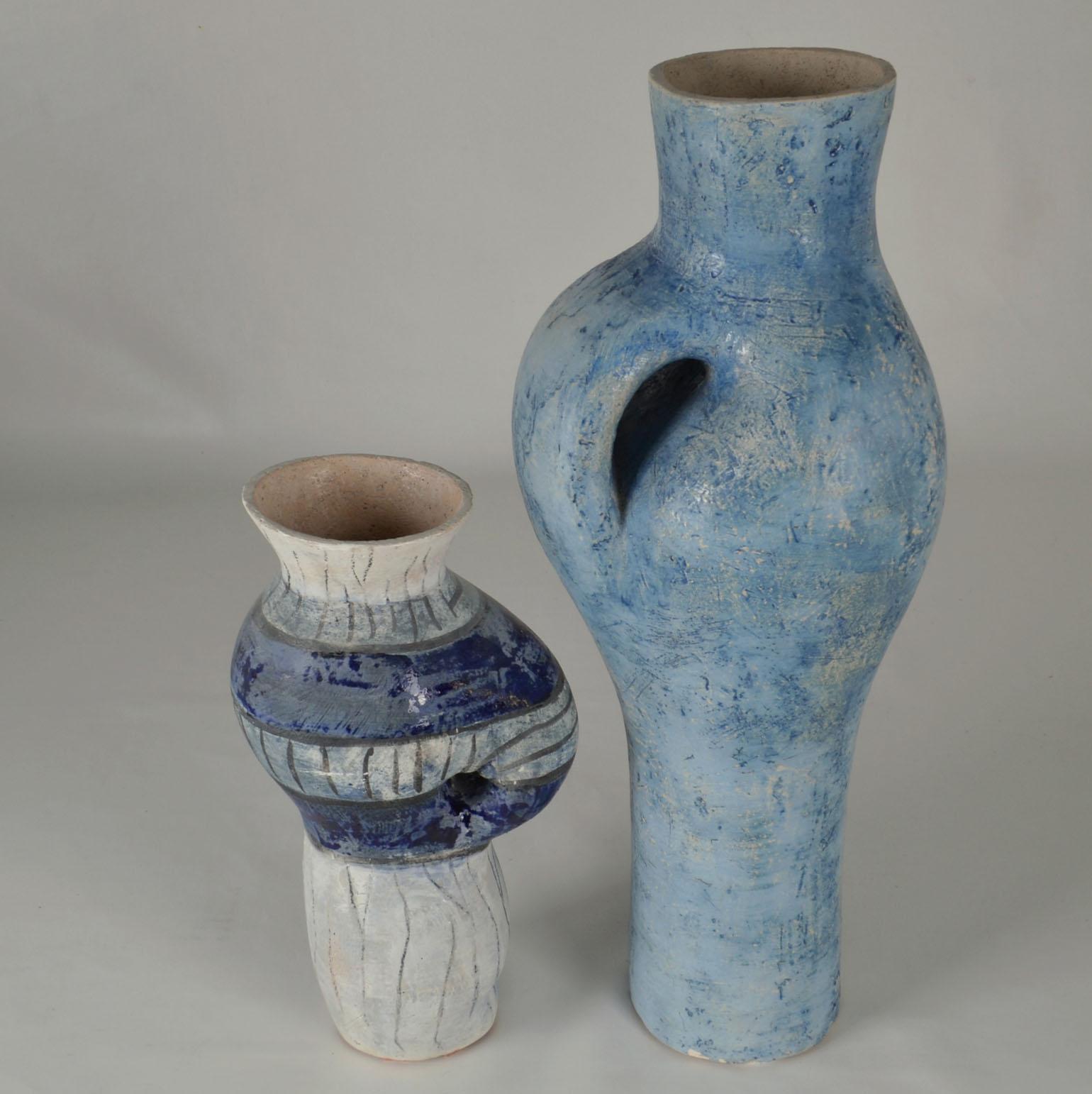 Tall Sculptural Vases in Blue by Schalling, Netherlands For Sale 8