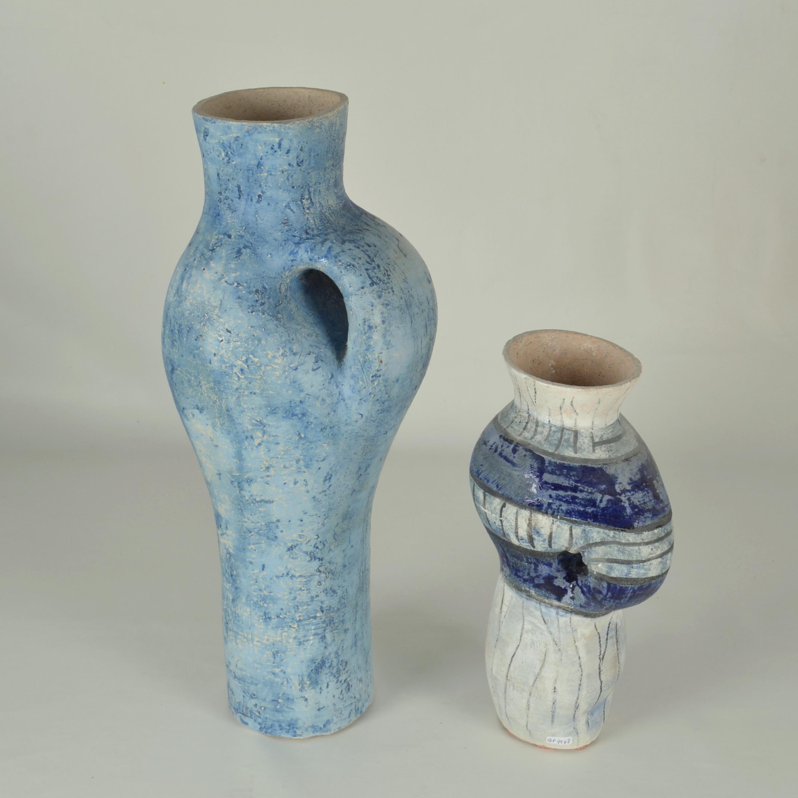 Dutch Tall Sculptural Vases in Blue by Schalling, Netherlands For Sale