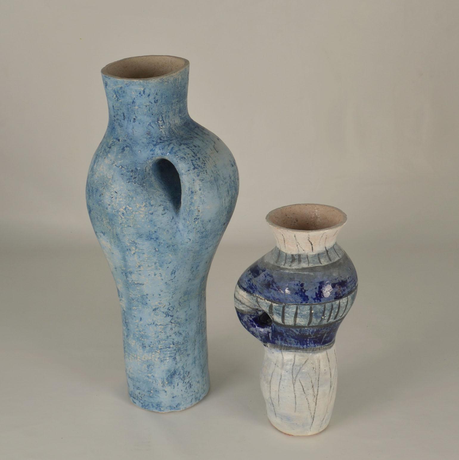 Hand-Crafted Tall Sculptural Vases in Blue by Schalling, Netherlands For Sale