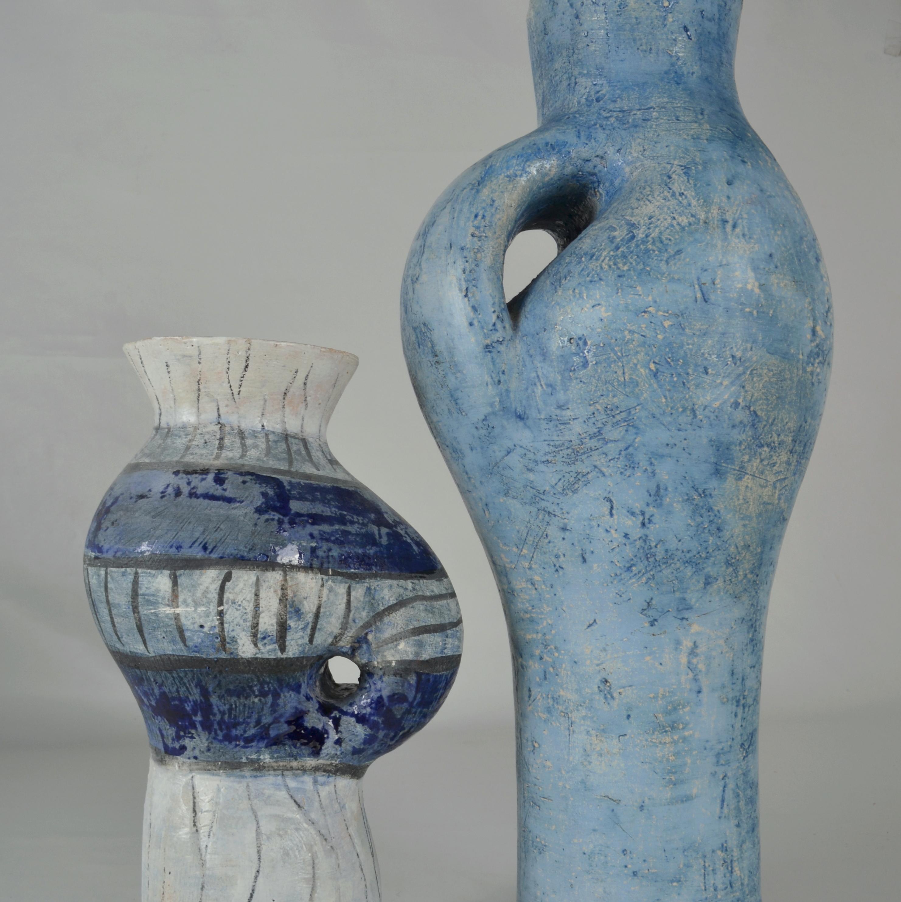 Tall Sculptural Vases in Blue by Schalling, Netherlands In Excellent Condition For Sale In London, GB