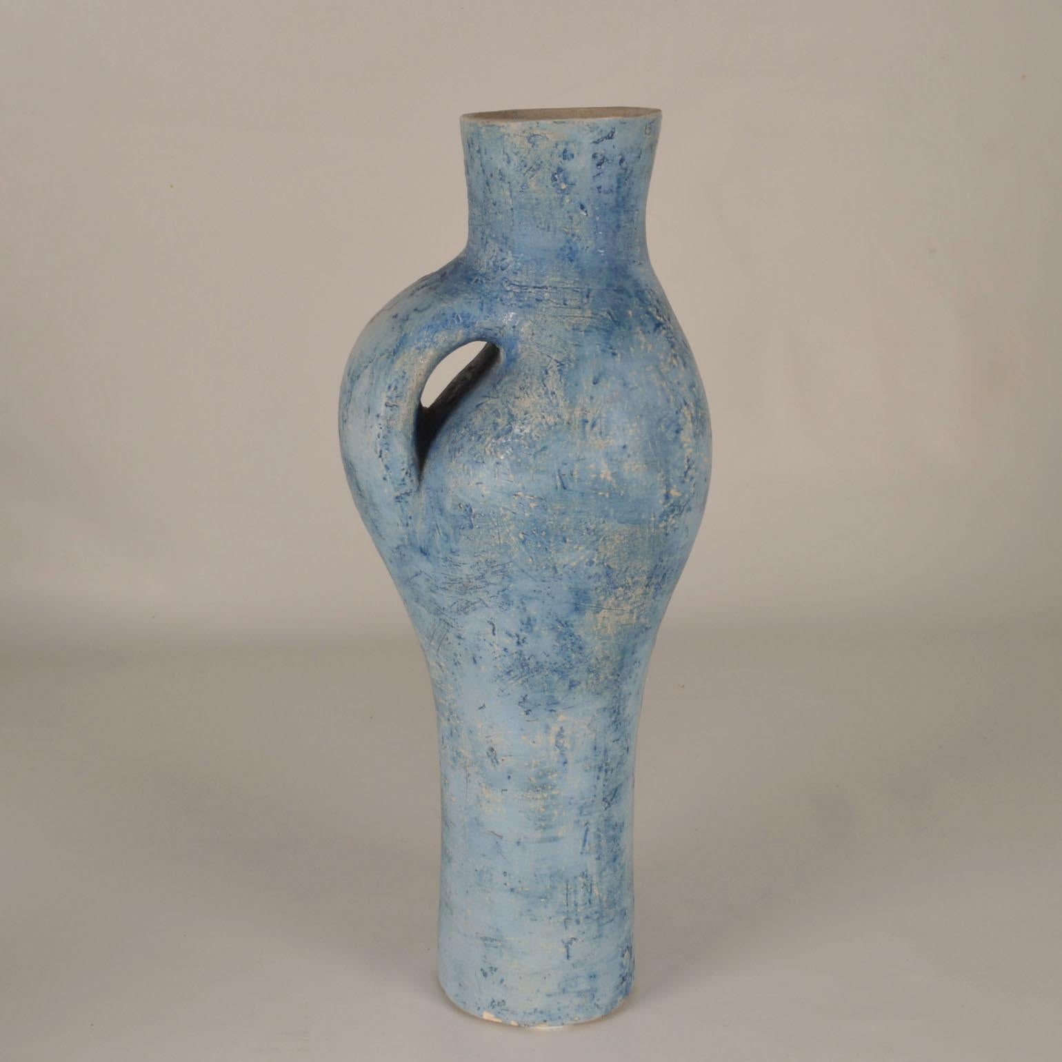 Mid-20th Century Tall Sculptural Vases in Blue by Schalling, Netherlands For Sale