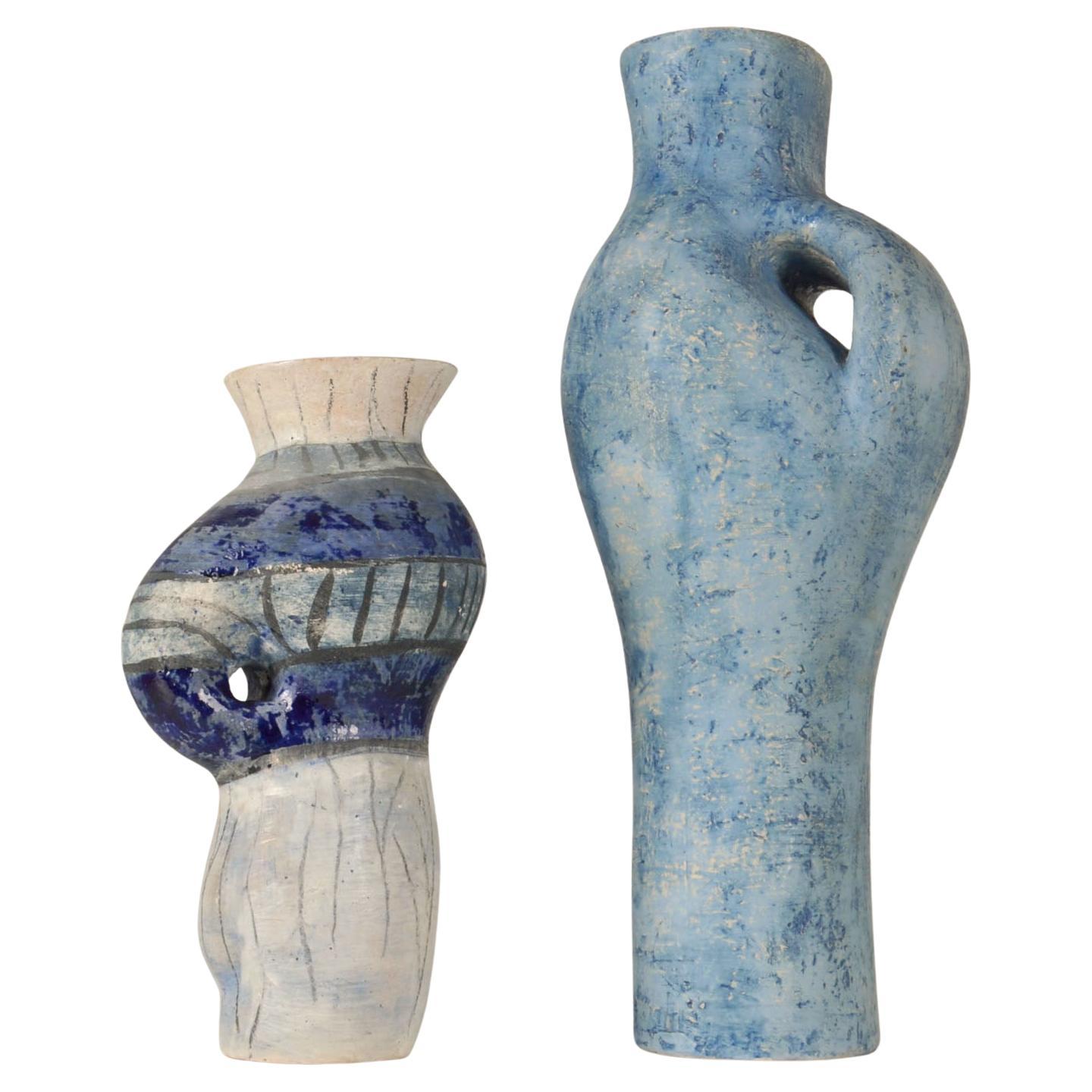 Tall Sculptural Vases in Blue by Schalling, Netherlands For Sale