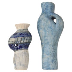 Tall Sculptural Vases in Blue by Schalling, Netherlands