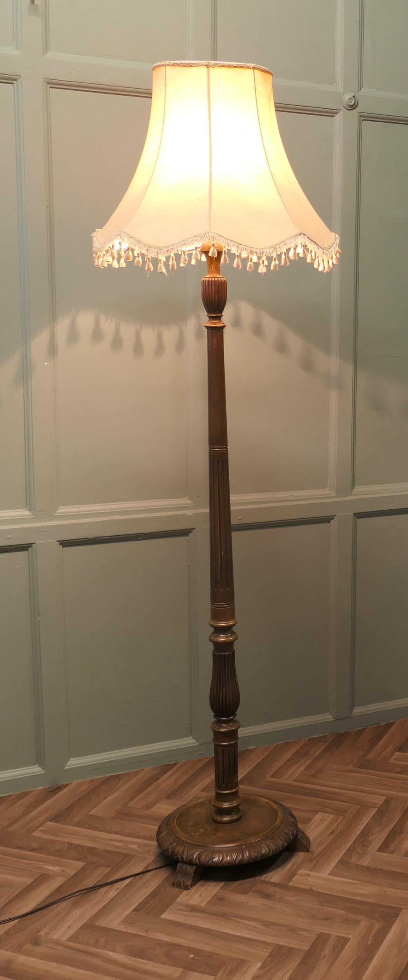 Tall Scumble Painted Floor Lamp, Standard Lamp

This tall lamp stands on a turned wooden base, it has a scumble painted finish and it is in good condition, the wiring is good, this is a very fine quality lamp, it comes with a scalloped linen