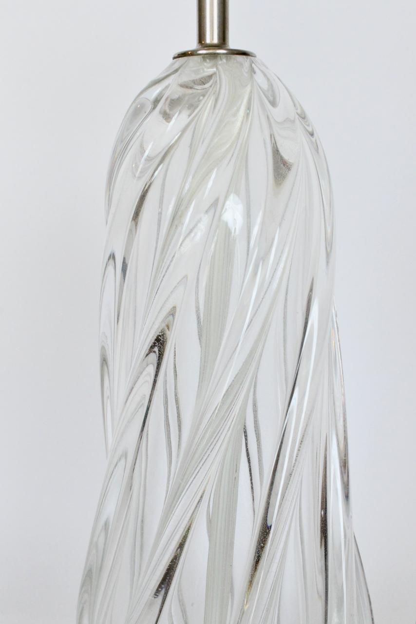 Late 20th Century Substantial Seguso Clear Murano Glass Swirl Table Lamp on Square Chrome Base For Sale