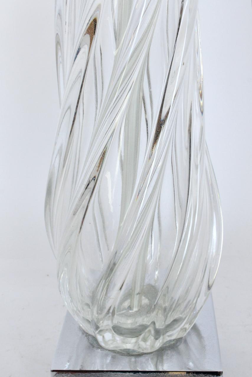 Tall Seguso Clear Murano Glass Swirl Table Lamp For Sale 5