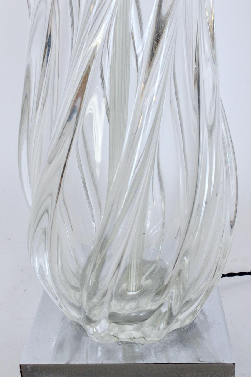 Tall Seguso Clear Murano Glass Swirl Table Lamp For Sale 6