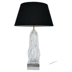 Substantial Seguso Clear Murano Glass Swirl Table Lamp on Square Chrome Base