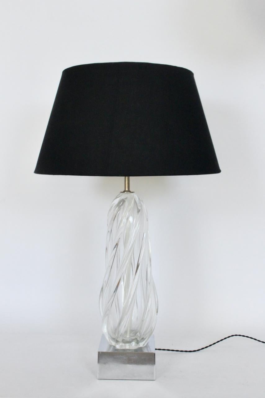 Late 20th Century Tall Seguso Clear Murano Glass Swirl Table Lamp For Sale