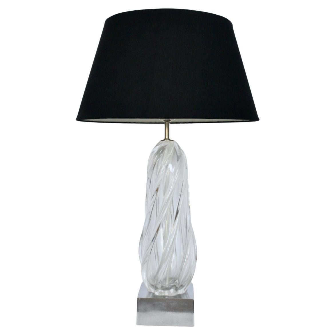 Tall Seguso Clear Murano Glass Swirl Table Lamp