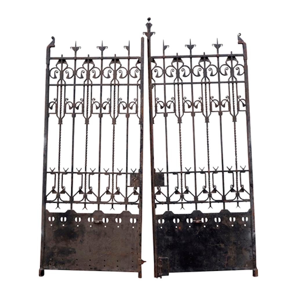 Tall Set of A&C Cast Iron Gates in the Glasgow Style with Split Heart Details For Sale