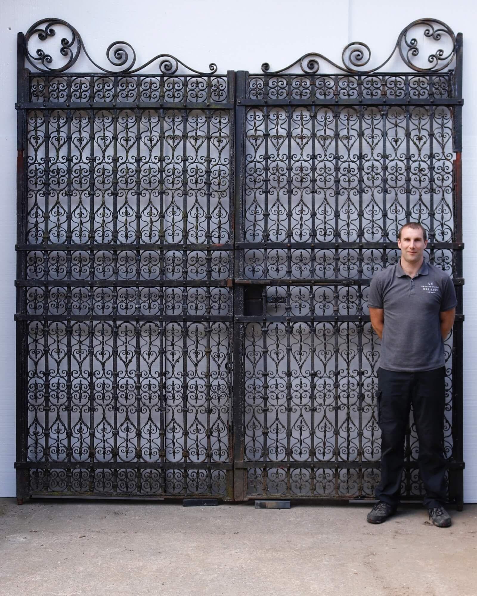 Standing at over 10ft tall, this spectacular set of ornately crafted antique Georgian style driveway gates make an impressive entrance to the grounds of an expansive country estate or large townhouse property.

Beautifully crafted, these antique