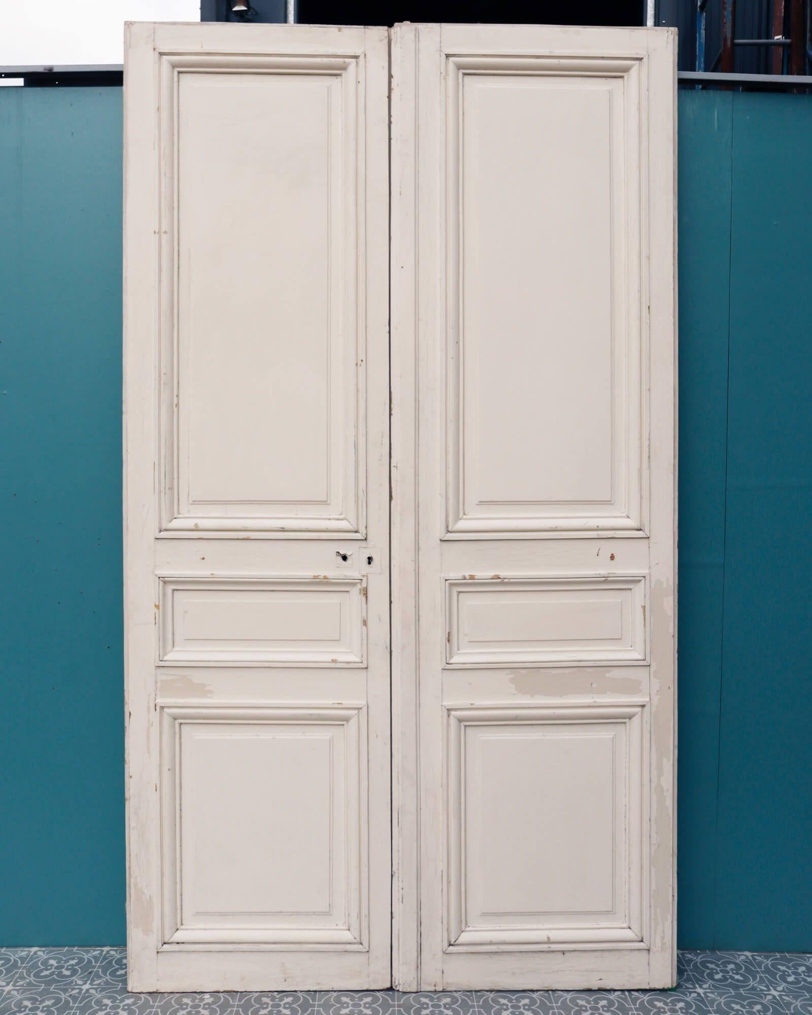 Tall Set of Louis XVI Style Antique Double Doors In Fair Condition For Sale In Wormelow, Herefordshire